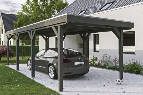 SKANHOLZ Carport »Grunewald«, BxT: 321 x 796 cm, Firsthöhe: 243 cm, lasiert - grau