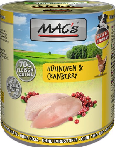 MAC'S Hunde-Nassfutter, Huhn/Cranberry, 6 Dosen