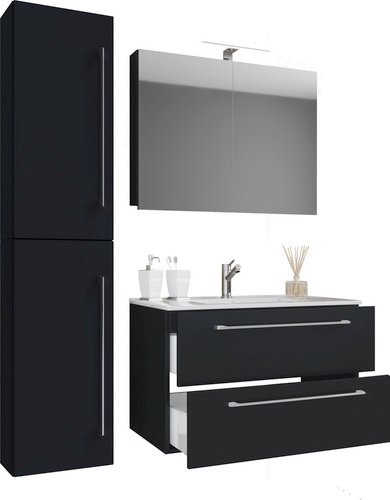 VCM Badmöbel-Set »Badinos«, 4-teilig, mit Spiegelschrank - schwarz
