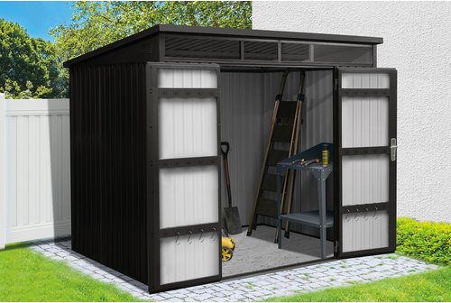 Mr. GARDENER Gerätehaus, Metall, BxHxT: 237 x 201 x 186 cm (Außenmaße inkl. Dachüberstand) - grau