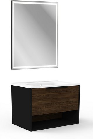 FACKELMANN Badmöbel-Set »B.Paris«, 705 mm, mit Spiegelelement, Schwarz/Rigoletto, mit Guss-Waschbecken - braun