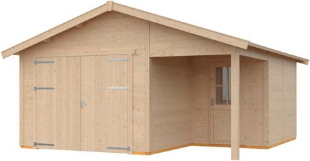 SKANHOLZ Holzgarage »Varberg«, BxT: 500 x 525 cm (Außenmaße), Holz - beige