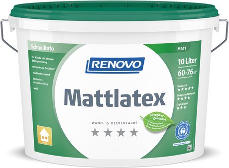 Thumbnail - RENOVO Wand- und Deckenfarbe »Mattlatex«, weiss, 10 l