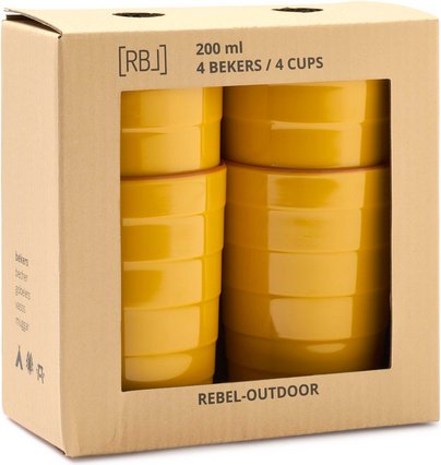 RBL rebel outdoor Becher, 4er Set, 200 ml, Melanin, gelb