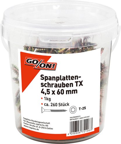 GO/ON! Torx-Spanplattenschraube, ØxL: 4,5 x 60 mm, Stahl - goldfarben