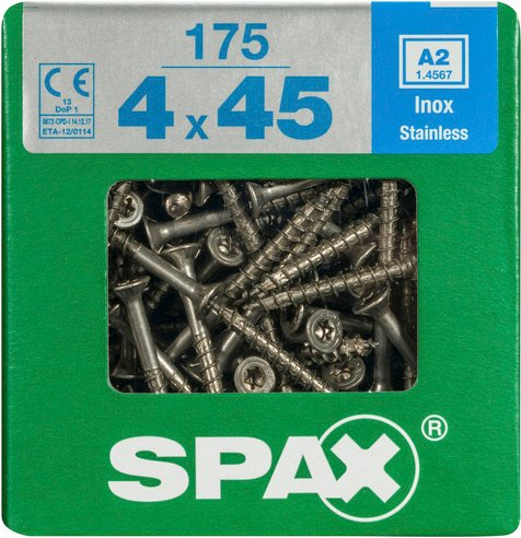 SPAX Edelstahlschraube, T-STAR plus, T20, Edelstahl, 175 Stück, 4 x 45 mm - silberfarben