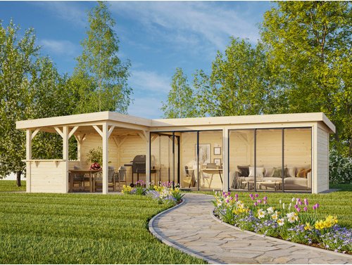 PALMAKO Pavillon »Lenna«, Aufstellmaße BxTxH: 916 x 628 x 245 cm, tauchgrundiert, Holz - braun