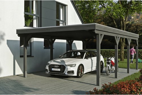 SKANHOLZ Carport »Grunewald«, BxT: 427 x 796 cm, Firsthöhe: 251 cm, lasiert - grau