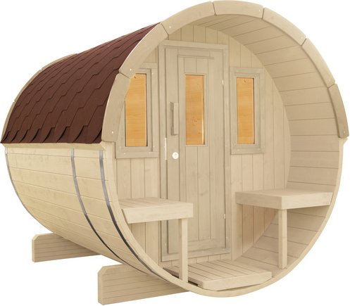 WOLFF FINNHAUS Fasssauna »Basic«, Fichtenholz, beige, 4 Personen, 5,1 m2