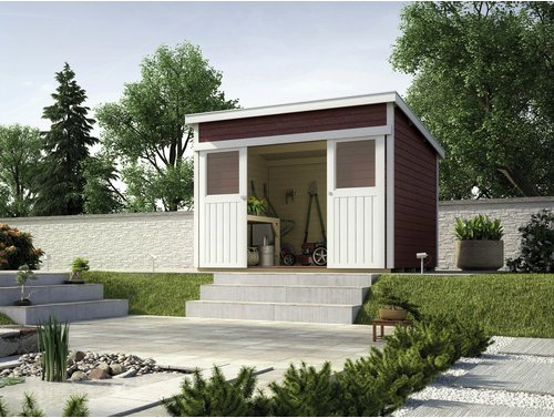 WEKA Gartenhaus »Schiebetürhaus 225 Gr. 2«, Holz, BxHxT: 315 x 238 x 299 cm (Außenmaße inkl. Dachüberstand) - rot