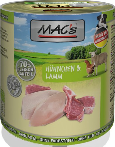 MAC'S Hunde-Nassfutter, Huhn/Lamm, 6 Dosen