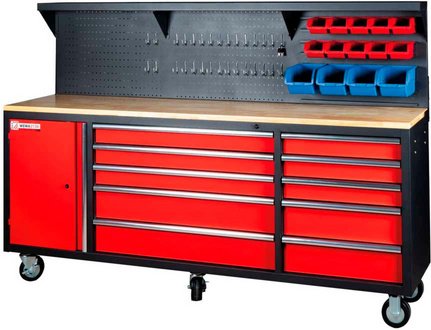 HOLZMANN-MASCHINEN Werkbank »WEWA2130«, Rollen, inkl. Zubehör, schwarz/rot