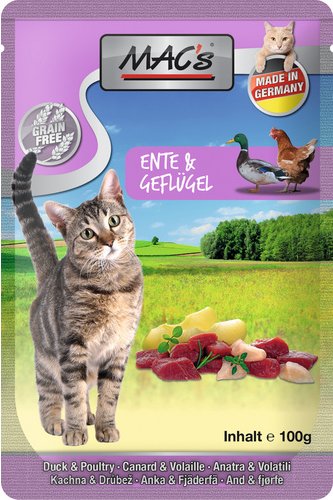 MAC'S Katzen-Nassfutter, Ente/Geflügel, 12 x 100 g