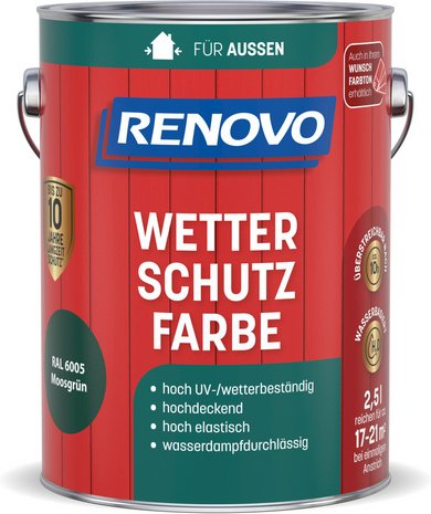 RENOVO Wetterschutzfarbe, wb 2,5L moosgrün RAL 6005 - gruen