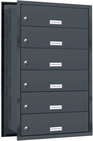 AL BRIEFKASTENSYSTEME Briefkasten, Parteien: 6, Mauerdurchwurf, BxHxT: 153,117 x 69,0 x 48,0 cm - grau