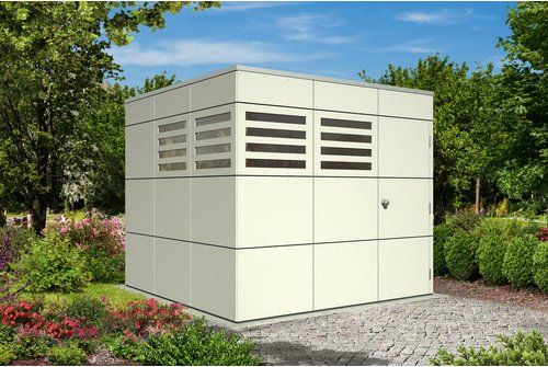 SKANHOLZ Gartenhaus »Melbourne 3«, Holz, BxHxT: 253 x 223 x 253 cm (Außenmaße inkl. Dachüberstand) - grau