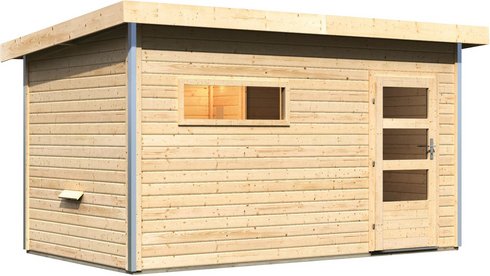 KARIBU Saunahaus »Schwanenburg 3«, BxTxH: 393 x 231 x 239 cm, ohne Ofen - beige