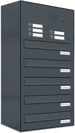 AL BRIEFKASTENSYSTEME Briefkasten, Parteien: 5, Zaundurchwurf, BxHxT: 153,396 x 80,5 x 27,5 cm - grau