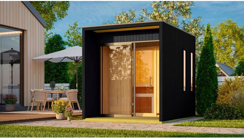 KARIBU Saunahaus »Vortsjärv«, BxTxH: x 219,5 x 287,5 x 244 cm, 9 kW Ofen, für 4 Personen - schwarz