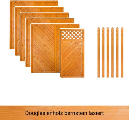 Mr. GARDENER Zaunset »Ontario«, 13er Set: 6 Grundelemente, 7 Pfosten, Douglasie, lasiert - goldfarben