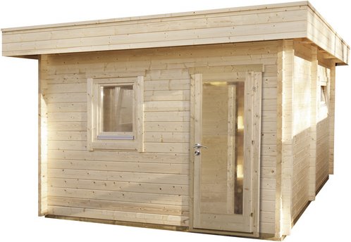 WOLFF FINNHAUS Saunahaus »Keijo«, BxTxH: 395 x 366 x 257 cm, ohne Ofen - beige