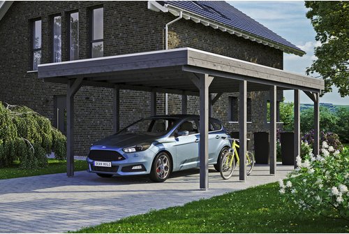 SKANHOLZ Carport »Friesland«, BxT: 397 x 708 cm, Firsthöhe: 241 cm, lasiert - grau