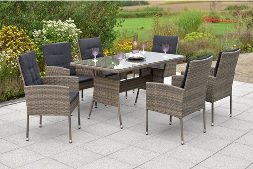 MERXX Gartenmöbelset »Menorca«, 6 Sitzplätze, Stahl/Kunststoff, inkl. Auflagen - braun