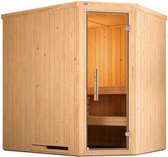 WEKA Ecksauna »VARBERG 1«, 6 Personen, inkl. 4,5 kW Ofen mit externer Steuerung - braun