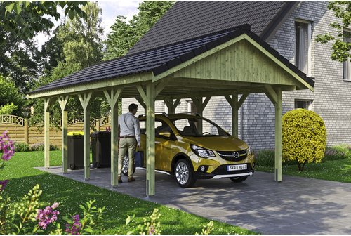 SKANHOLZ Carport »Wallgau«, BxT: 430 x 750 cm, Firsthöhe: 326 cm, imprägniert - gruen