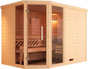WEKA Sauna »KEMI ECK 2«, 6 Personen, inkl. 9 kW Ofen mit externer Steuerung - braun