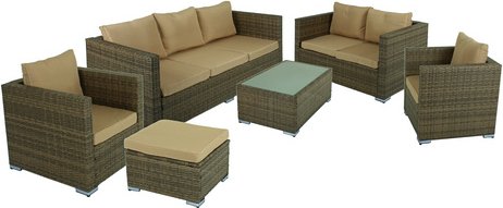 GARDEN PLEASURE Gartenmöbel »Murcia«, 7 Sitzplätze, Stahl/Kunststoff/Polyester, inkl. Auflagen - braun