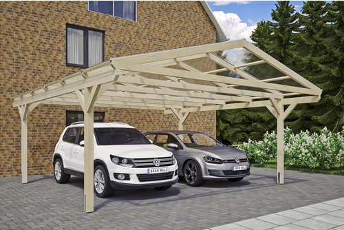 SKANHOLZ Carport »Westerwald«, BxT: 570 x 648 cm, Firsthöhe: 314 cm, unbehandelt - beige