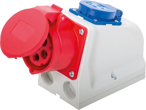 REV-Ritter CEE-Kombisteckdose, 16 A / 400 V, geeignet für den Innen- und Außenbereich - grau