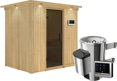 KARIBU Sauna »Kircholm«, inkl. 3.6 kW Saunaofen mit externer Steuerung, für 3 Personen - beige