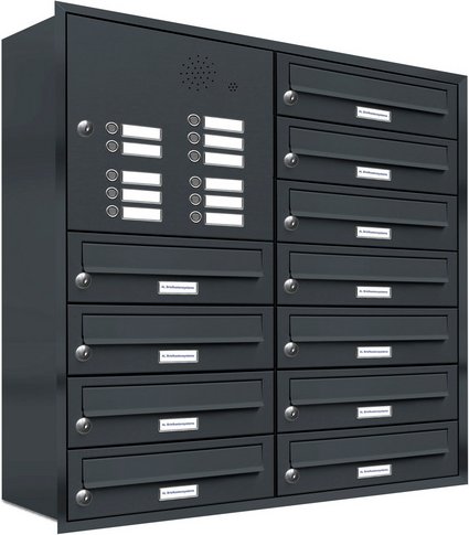 AL BRIEFKASTENSYSTEME Briefkasten, Parteien: 11, Unterputzmontage, BxHxT: 153,127 x 84,5 x 27,5 cm - grau