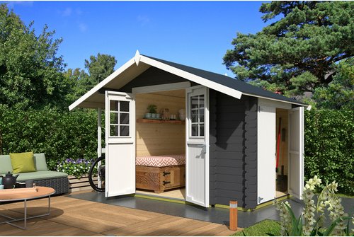 LASITA MAJA Blockbohlenhaus »Vilano«, BxHxT: 352,5 x 228 x 240 cm (Außenmaß inkl. Dachüberstand), grau