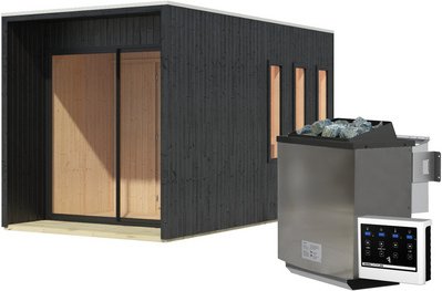 KARIBU Saunahaus »Marienburg«, 425x217x242 cm, 9 kW Bio-Ofen - schwarz