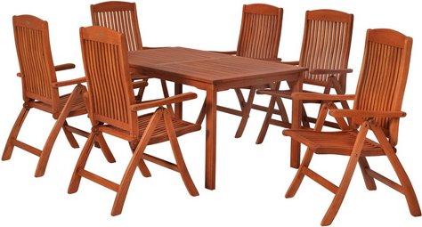 MERXX Gartenmöbel-Diningset »Maracaibo«, 7 tlg., 6 Sitzplätze, Eukalyptus - braun
