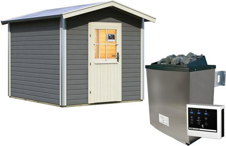 KARIBU Saunahaus »Goldingen«, 231x273x235 cm, mit Ofen - grau