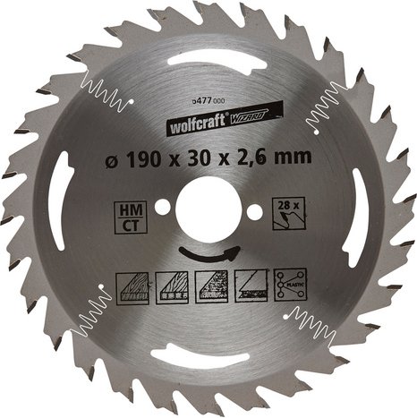 WOLFCRAFT Kreissägeblatt »Silber«, Ø: 190 mm, 28 Zähne, Hartmetall - silberfarben