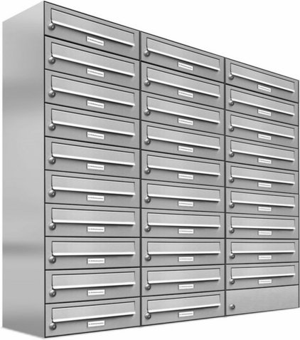 AL BRIEFKASTENSYSTEME Briefkasten, Parteien: 29, Aufputzmontage, BxHxT: 115,9 x 115 x 27,5 cm - silberfarben