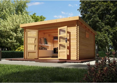 KARIBU Gartenhaus »Trittau«, Holz, BxHxT: 387 x 228 x 387 cm (Außenmaße inkl. Dachüberstand) - beige