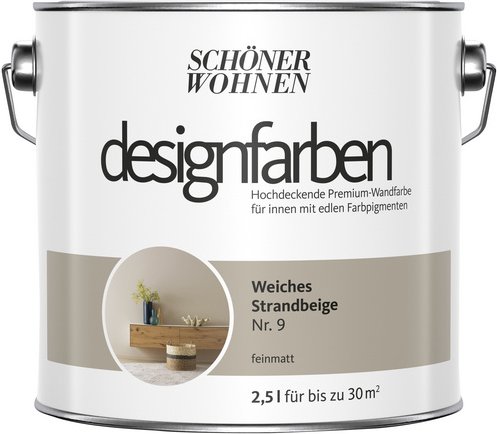 SCHÖNER WOHNEN FARBE Dispersionsfarbe »Designfarben«, Weiches Strandbeige Nr. 9, matt