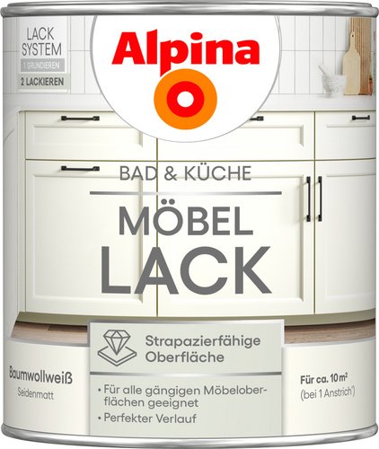 ALPINA Möbel-Lack »Bad & Küche«, Baumwollweiß, seidenmatt, 750 ml - weiss
