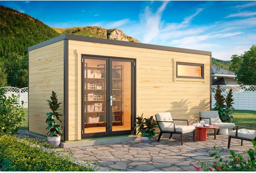 LASITA MAJA Blockbohlenhaus »Sardinia«, BxHxT: 500 x 239,4 x 250 cm (Außenmaß inkl. Dachüberstand), naturbelassen - brau...