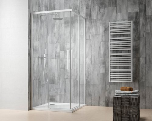 GEO Schiebetür »S8«, Für Eckeinstieg, BxH: 90 x 195 cm, Klarglas, weiß - weiss