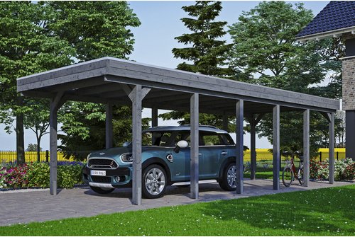 SKANHOLZ Carport »Friesland«, BxT: 314 x 860 cm, Firsthöhe: 241 cm, lasiert - grau