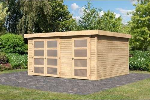 KARIBU Gartenhaus »Mühlentrup 3«, Holz, BxHxT: 404 x 212 x 332 cm (Außenmaße inkl. Dachüberstand) - beige