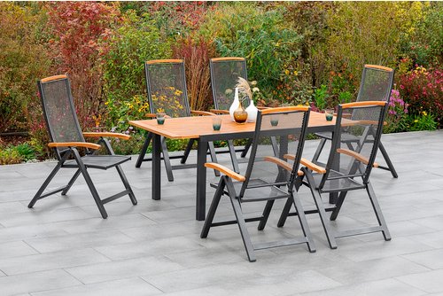 MERXX Gartenmöbelset »Tilos«, 6 Sitzplätze, Aluminium/Akazienholz - grau