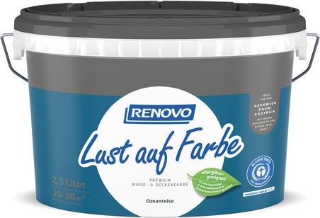 RENOVO Dispersionsfarbe, Wand- und Deckenfarbe matt »Lust auf Farbe«, 2,5 l, ozeanreise - blau
